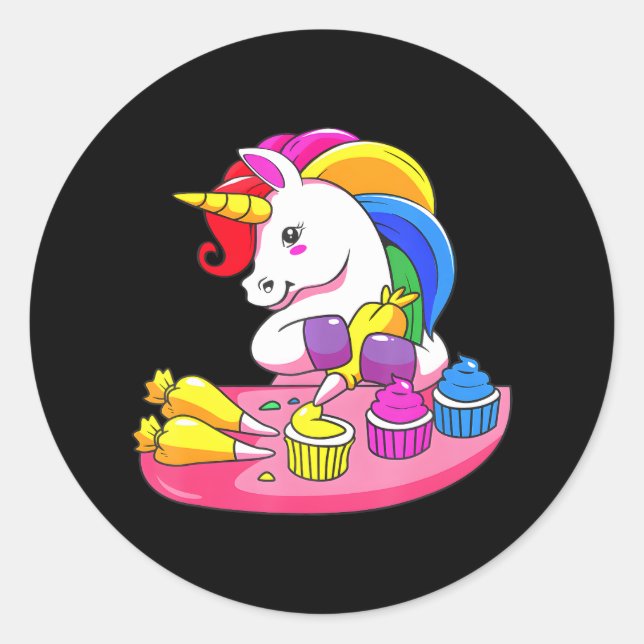 Cute Baker Cake Decorator Baking Unicorn Classic Round Sticker (Front)