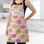 Cute Baker Cake Pastry Chef Personalised Name Apron<br><div class="desc">A fun apron featuring a pattern of cakes and pastries set against a pink striped background.  Perfect for anyone who loves baking or cooking.</div>