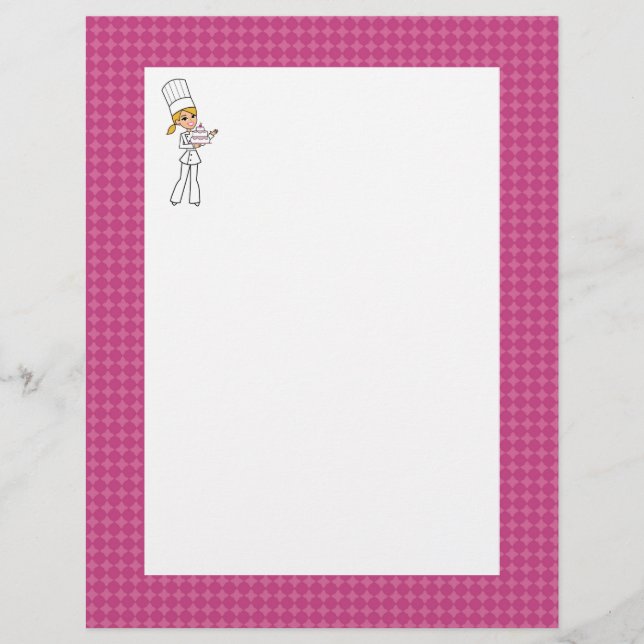Cute Baker Chef Art Unlined Recipe Page (Front)