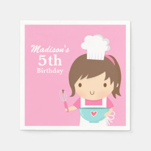 Cute Baker Chef Girl Cooking Baking Birthday Party Napkin