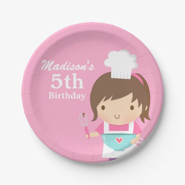Cute Baker Chef Girl Cooking Baking Birthday Party Paper Plate (Front)