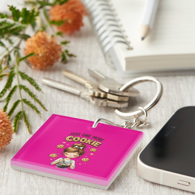 Cute Baker Girl Just One More Cookie Key Ring (Front Right)