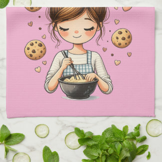Cute Baker Girl Just One More Cookie Tea Towel