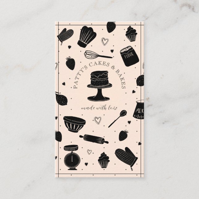 Cute Baker Pastry Chef Baking Utensils Light Peach Business Card (Front)