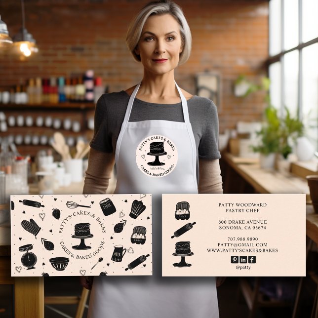 Cute Baker Pastry Chef Baking Utensils Light Peach Business Card (Creator Uploaded)