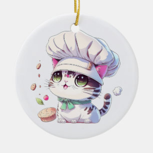 Cute Baker Pastry Chef Cat Kitten with Bread   Ceramic Tree Decoration