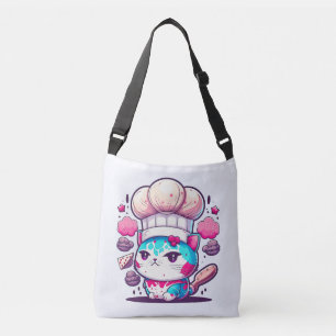 Cute Baker Pastry Chef Cat Kitten with Bread Crossbody Bag