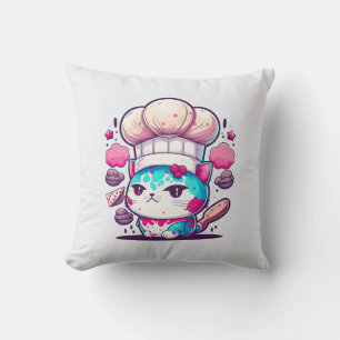 Cute Baker Pastry Chef Cat Kitten with Bread Cushion