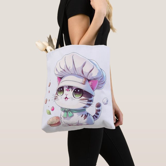 Cute Baker Pastry Chef Cat Kitten with Bread | Tote Bag (Close Up)