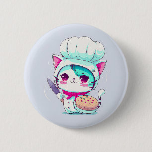 Cute Baker Pastry Chef Cat with Cake and Knife   6 Cm Round Badge