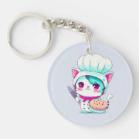 Cute Baker Pastry Chef Cat with Cake and Knife |