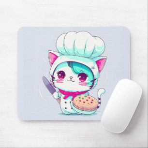 Cute Baker Pastry Chef Cat with Cake and Knife   Mouse Mat