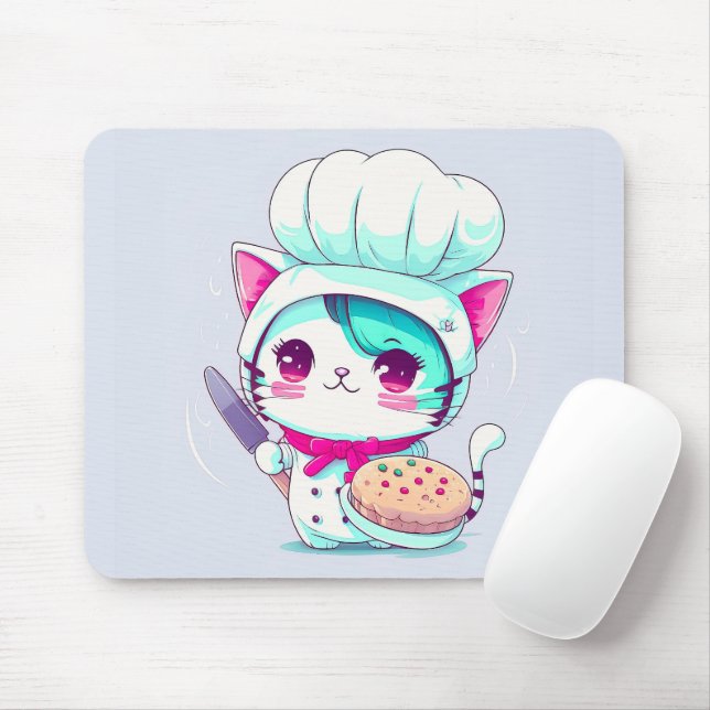 Cute Baker Pastry Chef Cat with Cake and Knife | Mouse Mat (With Mouse)