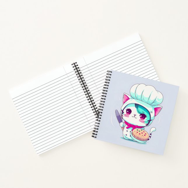 Cute Baker Pastry Chef Cat with Cake and Knife | Notebook (Inside)