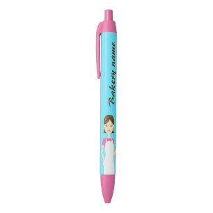Cute Baker Woman And Custom Business Info Black Ink Pen