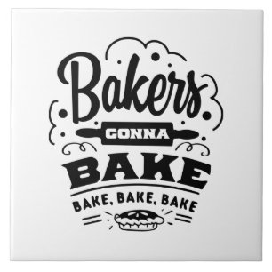cute bakers gonna bake word art kitchen tile