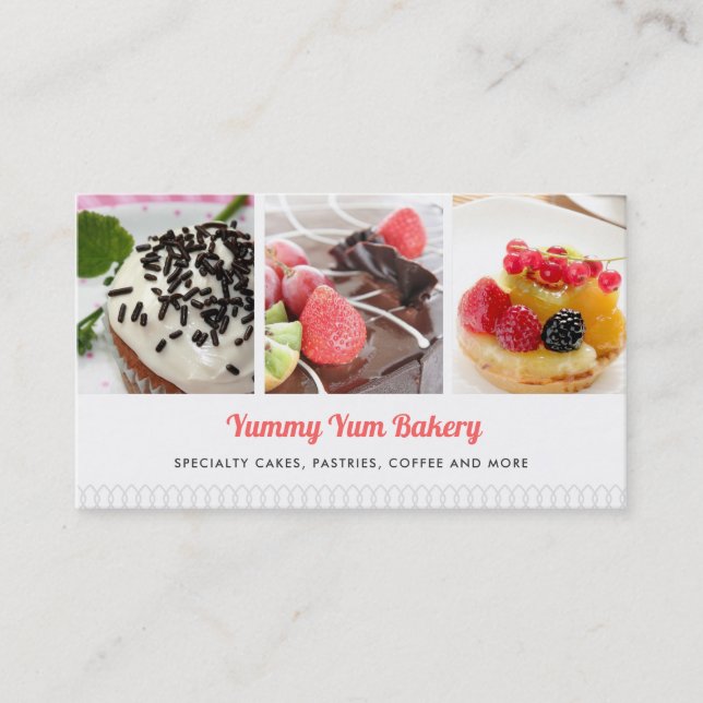 Cute Bakery Business Card with 4 Photos (Front)