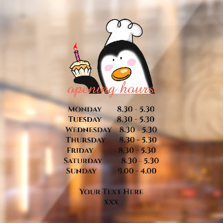 cute bakery shop opening hours window cling