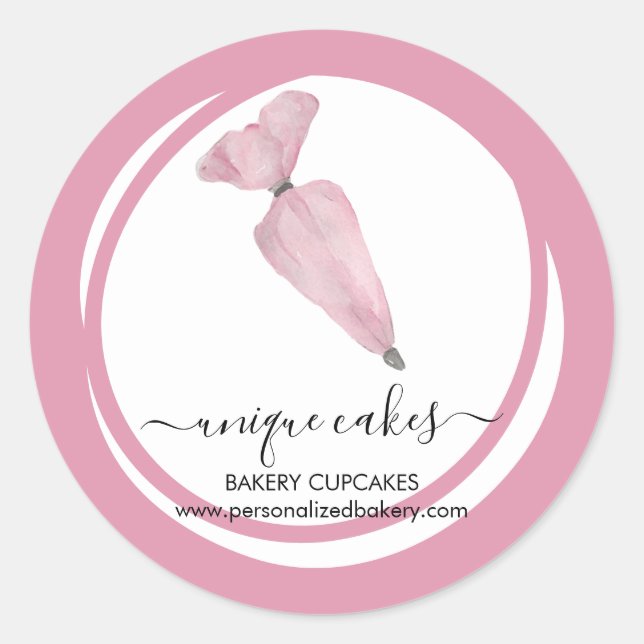 Cute Bakery Shop Pink Circle Pastry Bag Classic Round Sticker (Front)