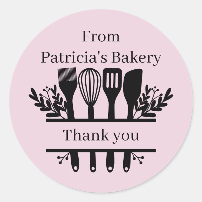 cute bakery thanks you add name classic round sticker (Front)