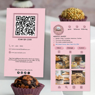 Cute Bakery Trendy Instagram Blush Pink Add Photos Business Card