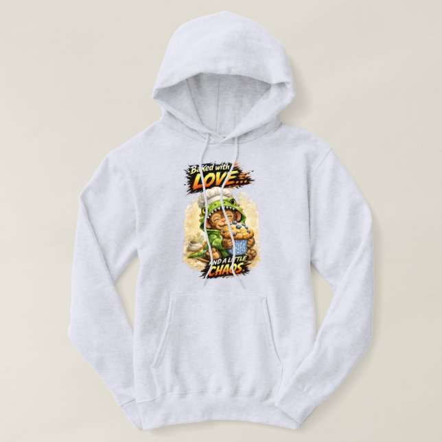 Cute Baking Dino – Funny Chaos Muffin Gift Hoodie (Design Front)