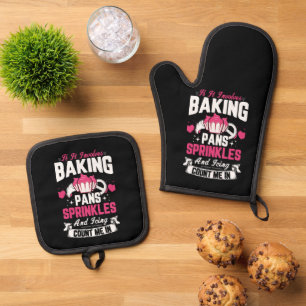 Cute baking lovers word art oven mitt & pot holder set