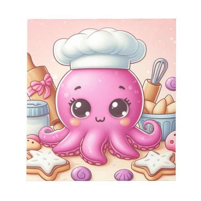 Cute baking octopus blank notepad (Front)