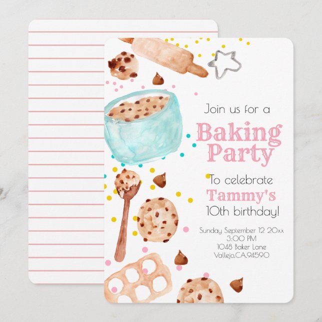 Cute baking party kid birthday invitation (Front/Back)