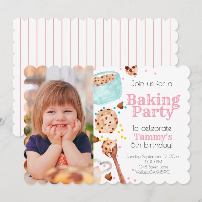 Cute baking photo kid birthday invite (Front/Back)