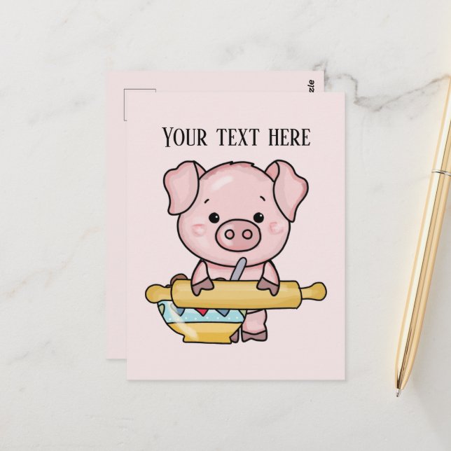 Cute baking pig add text Postcard  (Front/Back In Situ)