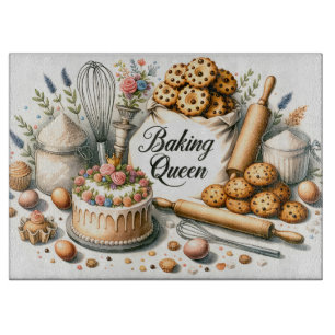 cute baking Queen word art Cutting Board