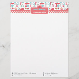 Cute Baking Utensils On Red Gingham Custom Letterhead