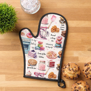 Cute Baking Watercolor Pastry Custom Quotes Funny Oven Mitt & Pot Holder Set