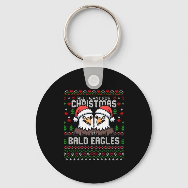 Cute Bald Eagles Christmas Ugly Xmas Sweater Patri Key Ring (Front)
