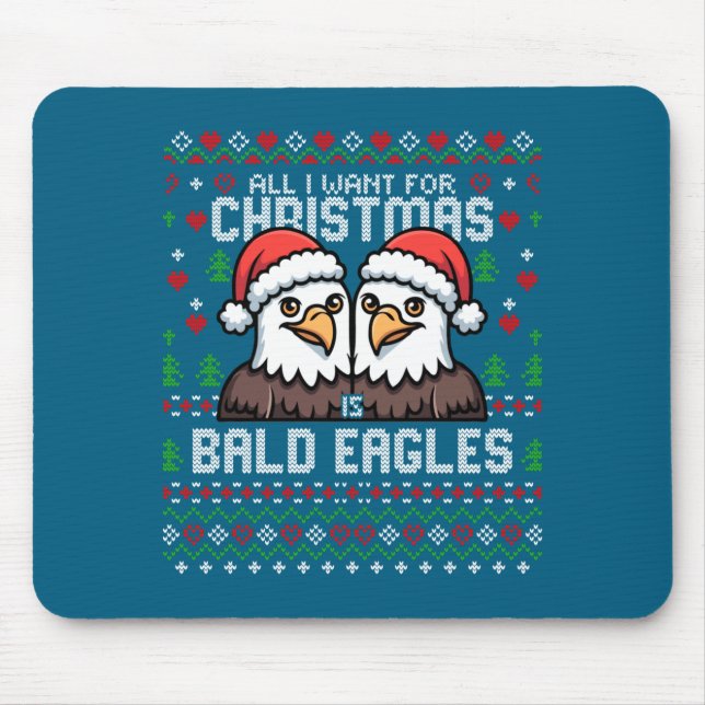 Cute Bald Eagles Christmas Ugly Xmas Sweater Patri Mouse Mat (Front)