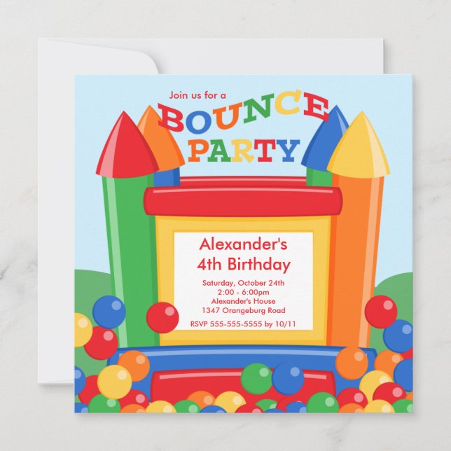 Cute Ball Pit Bounce House Birthday Party Invitation (Front)