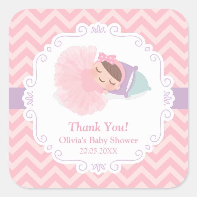 Cute Ballerina Baby Girl Shower Decor Stickers (Front)