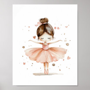 Cute Ballerina Ballet Dance Love Hearts Watercolor Poster