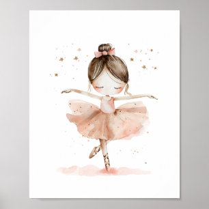 Cute Ballerina Ballet Dance Stars Watercolor Poster