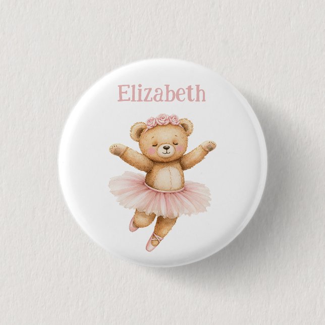 Cute ballerina bear 3 cm round badge (Front)