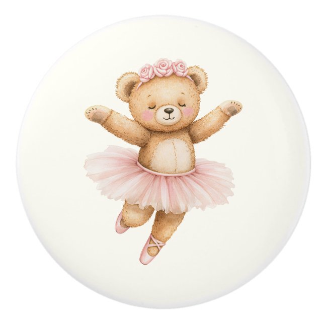 Cute ballerina bear ceramic knob (Front)