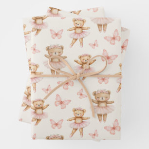 Cute ballerina bears wrapping paper sheet