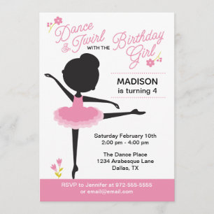 Cute Ballerina Birthday Girl Invitations