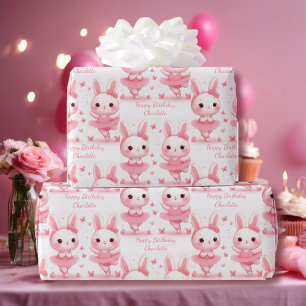 Cute Ballerina Bunnies Birthday Add Name Wrapping Paper