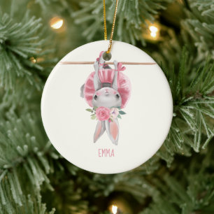 Cute Ballerina Bunny   Personalised Ceramic Tree Decoration