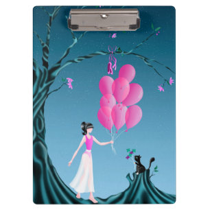 Cute Ballerina & Cat Night Sky Clipboard
