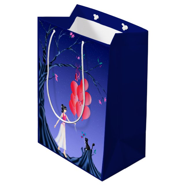 Cute Ballerina & Cat Night Sky  Medium Gift Bag (Back Angled)