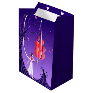 Cute Ballerina & Cat Night Sky Medium Gift Bag