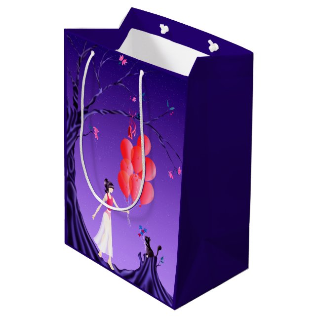 Cute Ballerina & Cat Night Sky  Medium Gift Bag (Back Angled)